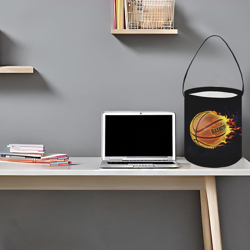 HKEC Small Canvas Bucket,Easter Buckets,Gift Baskets with Handle,Cute Pattern Candy Basket Empty,Bucket Decoration(Basketball) - Image 3